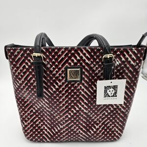 Anne Klein Geometric Black and Red Tote